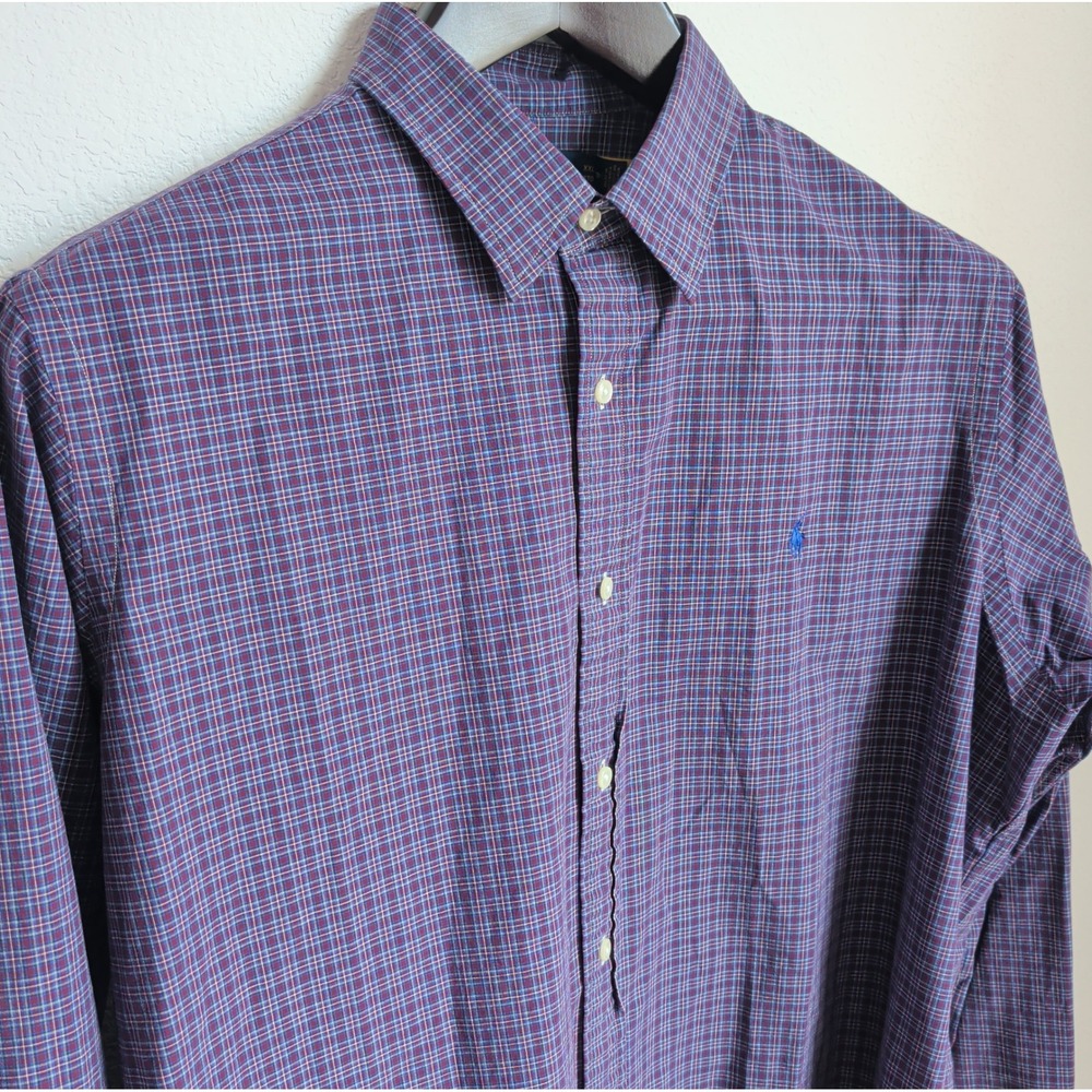 Polo Ralph Lauren Mens XXL Classic Fit Blue Purple Plaid Stretch Cotton Shirt